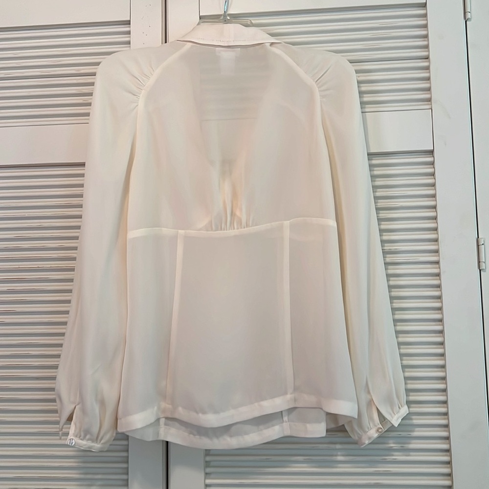 Ivory Bow Tie Front Sheer Long Sleeve Blouse - Picture 2 of 8